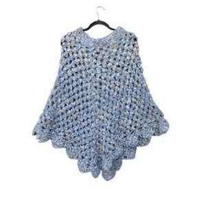 MARTHA STEWART | Crochet Poncho scalloped-Edge Alpaca Mohair Blend Artsy OS